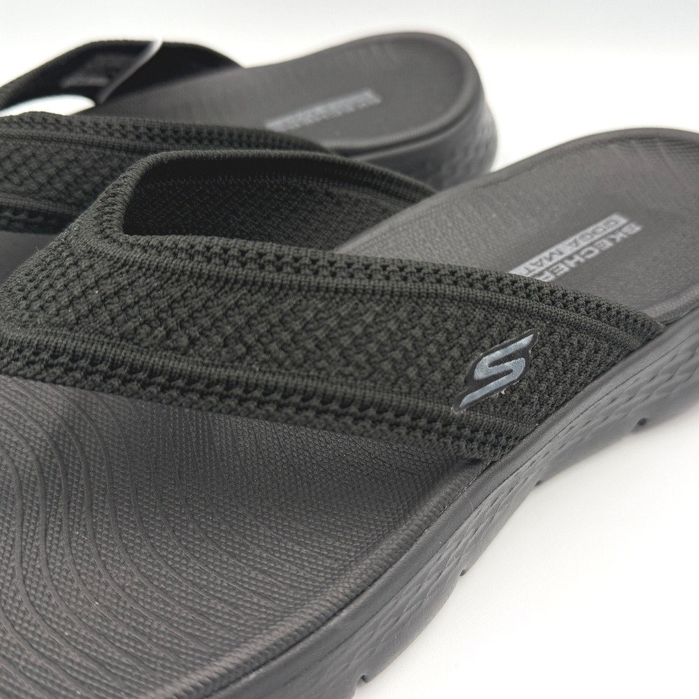 Skechers GoWalk Sandals Women 6 Black 41459/BBK Machine Washable Flip Flops NEW - Picture 4 of 16